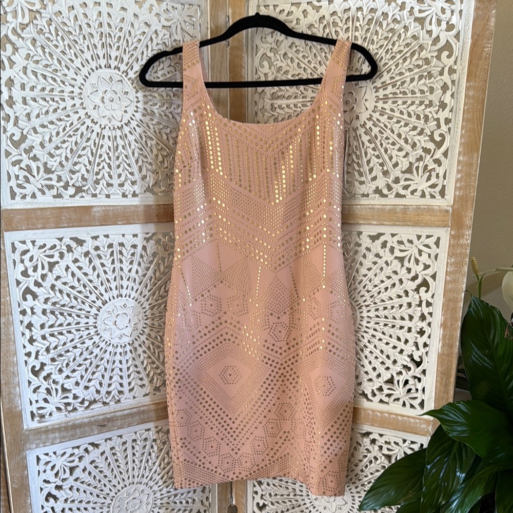 Elegant Pink Embellished Mini Dress